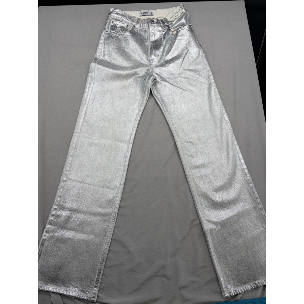 Abercrombie & Fitch The 90s Relaxed High Rise Metallic Silver Jeans 26 2L